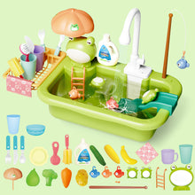 Load image into Gallery viewer, Green Frog Kitchen Play Sink with Running Water Pretend Play Wash-up Kitchen Sets Upgraded Water Faucet Kids Role Play Dishwasher Toy