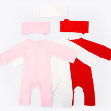 Load image into Gallery viewer, New Born Romper with Headband Baby Clothing Long Sleeve Crew Neck Frills Zipped  Jumpsuit and Headband Fall Clothes