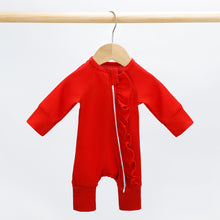 Load image into Gallery viewer, New Born Romper with Headband Baby Clothing Long Sleeve Crew Neck Frills Zipped  Jumpsuit and Headband Fall Clothes