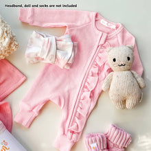 Load image into Gallery viewer, New Born Romper with Headband Baby Clothing Long Sleeve Crew Neck Frills Zipped  Jumpsuit and Headband Fall Clothes