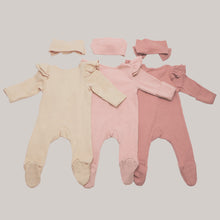 Load image into Gallery viewer, Newborn Baby Footies Romper Long Sleeve Romper Solid Color Playsuit with Headband Cotton Sleepwear Outfits Girl Boy Footie Pajamas Jumpsuit Ruffle Long Cozy Elastic Playsuit for Baby