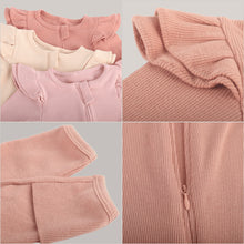 Load image into Gallery viewer, Newborn Baby Footies Romper Long Sleeve Romper Solid Color Playsuit with Headband Cotton Sleepwear Outfits Girl Boy Footie Pajamas Jumpsuit Ruffle Long Cozy Elastic Playsuit for Baby