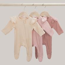 Load image into Gallery viewer, Newborn Baby Footies Romper Long Sleeve Romper Solid Color Playsuit with Headband Cotton Sleepwear Outfits Girl Boy Footie Pajamas Jumpsuit Ruffle Long Cozy Elastic Playsuit for Baby