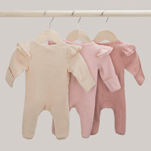 Load image into Gallery viewer, Newborn Baby Footies Romper Long Sleeve Romper Solid Color Playsuit with Headband Cotton Sleepwear Outfits Girl Boy Footie Pajamas Jumpsuit Ruffle Long Cozy Elastic Playsuit for Baby