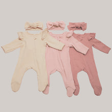 Load image into Gallery viewer, Newborn Baby Footies Romper Long Sleeve Romper Solid Color Playsuit with Headband Cotton Sleepwear Outfits Girl Boy Footie Pajamas Jumpsuit Ruffle Long Cozy Elastic Playsuit for Baby