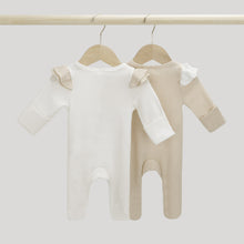 Load image into Gallery viewer, Baby Clothes New Born Baby Clothing Solid Color Flying Sleeve Ruffled Zipper Romper With Bow Headband Infant Jumpsuit Baby Clothes Unisex Footies Romper Long Sleeves Baby Grows Waffle Knit Zipper Ruffle One Piece Outfit