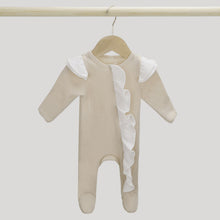 Load image into Gallery viewer, Baby Clothes New Born Baby Clothing Solid Color Flying Sleeve Ruffled Zipper Romper With Bow Headband Infant Jumpsuit Baby Clothes Unisex Footies Romper Long Sleeves Baby Grows Waffle Knit Zipper Ruffle One Piece Outfit