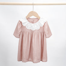 Load image into Gallery viewer, Little Girls Vintage Dress with Collar Lace Trim Toddlers Cotton Sateen Dress with Collar Children Fashion Loose Short-sleeved Casual Skirt Cotton and Linen Flower Spring Summer Casual Dress Lace Baby Girl Dress