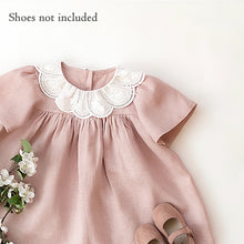 Load image into Gallery viewer, Little Girls Vintage Dress with Collar Lace Trim Toddlers Cotton Sateen Dress with Collar Children Fashion Loose Short-sleeved Casual Skirt Cotton and Linen Flower Spring Summer Casual Dress Lace Baby Girl Dress