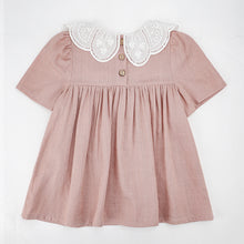 Load image into Gallery viewer, Little Girls Vintage Dress with Collar Lace Trim Toddlers Cotton Sateen Dress with Collar Children Fashion Loose Short-sleeved Casual Skirt Cotton and Linen Flower Spring Summer Casual Dress Lace Baby Girl Dress