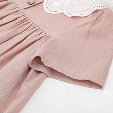 Load image into Gallery viewer, Little Girls Vintage Dress with Collar Lace Trim Toddlers Cotton Sateen Dress with Collar Children Fashion Loose Short-sleeved Casual Skirt Cotton and Linen Flower Spring Summer Casual Dress Lace Baby Girl Dress