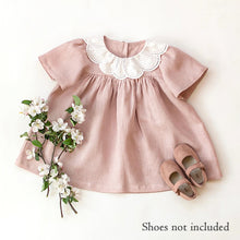 Load image into Gallery viewer, Little Girls Vintage Dress with Collar Lace Trim Toddlers Cotton Sateen Dress with Collar Children Fashion Loose Short-sleeved Casual Skirt Cotton and Linen Flower Spring Summer Casual Dress Lace Baby Girl Dress