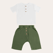 Load image into Gallery viewer, Toddler Baby Boy Grils Clothes Set 6 12 18 24 Months Cotton Linen Solid Color Short Sleeve Button Down T-Shirt Tops and Shorts 2 Piece Summer Outfit Set