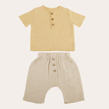 Load image into Gallery viewer, Toddler Baby Boy Grils Clothes Set 6 12 18 24 Months Cotton Linen Solid Color Short Sleeve Button Down T-Shirt Tops and Shorts 2 Piece Summer Outfit Set