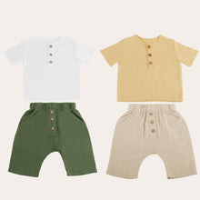 Load image into Gallery viewer, Toddler Baby Boy Grils Clothes Set 6 12 18 24 Months Cotton Linen Solid Color Short Sleeve Button Down T-Shirt Tops and Shorts 2 Piece Summer Outfit Set