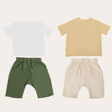 Load image into Gallery viewer, Toddler Baby Boy Grils Clothes Set 6 12 18 24 Months Cotton Linen Solid Color Short Sleeve Button Down T-Shirt Tops and Shorts 2 Piece Summer Outfit Set