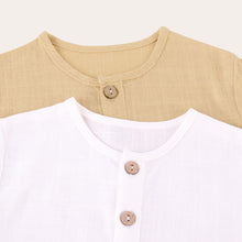 Load image into Gallery viewer, Toddler Baby Boy Grils Clothes Set 6 12 18 24 Months Cotton Linen Solid Color Short Sleeve Button Down T-Shirt Tops and Shorts 2 Piece Summer Outfit Set