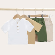 Load image into Gallery viewer, Toddler Baby Boy Grils Clothes Set 6 12 18 24 Months Cotton Linen Solid Color Short Sleeve Button Down T-Shirt Tops and Shorts 2 Piece Summer Outfit Set