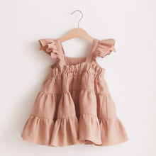 Load image into Gallery viewer, Baby Girls Linen Vintage Dress Ruffle Retro Flower Girl Dresses Little Girl Cotton Linen Cute Suspender Sundress with Smocking Casual Dress Sleeveless for Spring Summer 0-4 Years Toddler Girl Fly Sleeve Linen Cotton Solid Wide Camisole Dress