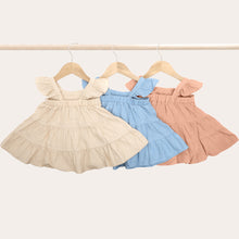 Load image into Gallery viewer, Baby Girls Linen Vintage Dress Ruffle Retro Flower Girl Dresses Little Girl Cotton Linen Cute Suspender Sundress with Smocking Casual Dress Sleeveless for Spring Summer 0-4 Years Toddler Girl Fly Sleeve Linen Cotton Solid Wide Camisole Dress