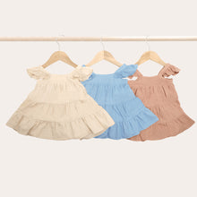 Load image into Gallery viewer, Baby Girls Linen Vintage Dress Ruffle Retro Flower Girl Dresses Little Girl Cotton Linen Cute Suspender Sundress with Smocking Casual Dress Sleeveless for Spring Summer 0-4 Years Toddler Girl Fly Sleeve Linen Cotton Solid Wide Camisole Dress