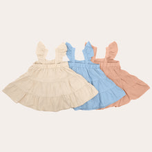 Load image into Gallery viewer, Baby Girls Linen Vintage Dress Ruffle Retro Flower Girl Dresses Little Girl Cotton Linen Cute Suspender Sundress with Smocking Casual Dress Sleeveless for Spring Summer 0-4 Years Toddler Girl Fly Sleeve Linen Cotton Solid Wide Camisole Dress