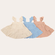 Load image into Gallery viewer, Baby Girls Linen Vintage Dress Ruffle Retro Flower Girl Dresses Little Girl Cotton Linen Cute Suspender Sundress with Smocking Casual Dress Sleeveless for Spring Summer 0-4 Years Toddler Girl Fly Sleeve Linen Cotton Solid Wide Camisole Dress
