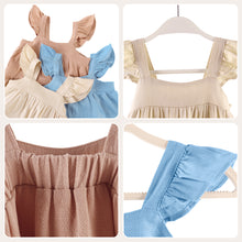 Load image into Gallery viewer, Baby Girls Linen Vintage Dress Ruffle Retro Flower Girl Dresses Little Girl Cotton Linen Cute Suspender Sundress with Smocking Casual Dress Sleeveless for Spring Summer 0-4 Years Toddler Girl Fly Sleeve Linen Cotton Solid Wide Camisole Dress