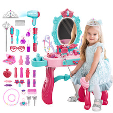 Load image into Gallery viewer, Princess Vanity Dressing Table with Stool Children Role Play Makeup Styling Set Toy Gifts