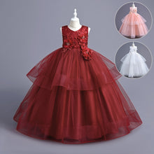 Load image into Gallery viewer, Children Evening Dresses Discoball Girls Princess Dress Double Tulle Bow Lace Sleeveless Embroidery Flower Girl Dress, Birthday Party Wedding Bridesmaid First Communion Girls' Dresses for 120cm-170cm Kids