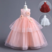 Load image into Gallery viewer, Children Evening Dresses Discoball Girls Princess Dress Double Tulle Bow Lace Sleeveless Embroidery Flower Girl Dress, Birthday Party Wedding Bridesmaid First Communion Girls' Dresses for 120cm-170cm Kids