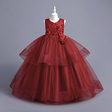 Load image into Gallery viewer, Children Evening Dresses Discoball Girls Princess Dress Double Tulle Bow Lace Sleeveless Embroidery Flower Girl Dress, Birthday Party Wedding Bridesmaid First Communion Girls' Dresses for 120cm-170cm Kids