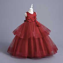 Load image into Gallery viewer, Children Evening Dresses Discoball Girls Princess Dress Double Tulle Bow Lace Sleeveless Embroidery Flower Girl Dress, Birthday Party Wedding Bridesmaid First Communion Girls' Dresses for 120cm-170cm Kids