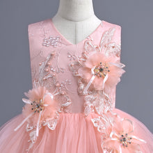 Load image into Gallery viewer, Children Evening Dresses Discoball Girls Princess Dress Double Tulle Bow Lace Sleeveless Embroidery Flower Girl Dress, Birthday Party Wedding Bridesmaid First Communion Girls' Dresses for 120cm-170cm Kids