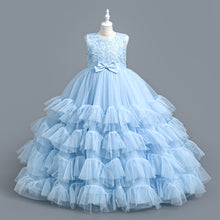 Load image into Gallery viewer, New Pageant Princess Dress Stylish Tulle Layered  Embroidery Bow Dresses Girl Party Prom Gown Lace Wedding Bridesmaid Graduation Evening Dance Prom Ball Gowns