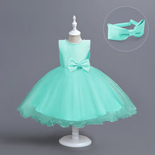 Load image into Gallery viewer, Girls Dress Sleeveless Ball Gown Wedding Party Pageant, Kids Baby Girls Beaded Backless Bowknot Tutu Princess Dress + Headband, Girl Bridesmaid Wedding Party Prom Dresses Childrens Gowns Age 2-8 Years Available in 3 colours