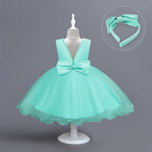 Load image into Gallery viewer, Girls Dress Sleeveless Ball Gown Wedding Party Pageant, Kids Baby Girls Beaded Backless Bowknot Tutu Princess Dress + Headband, Girl Bridesmaid Wedding Party Prom Dresses Childrens Gowns Age 2-8 Years Available in 3 colours