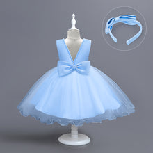 Load image into Gallery viewer, Girls Dress Sleeveless Ball Gown Wedding Party Pageant, Kids Baby Girls Beaded Backless Bowknot Tutu Princess Dress + Headband, Girl Bridesmaid Wedding Party Prom Dresses Childrens Gowns Age 2-8 Years Available in 3 colours