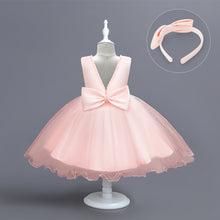 Load image into Gallery viewer, Girls Dress Sleeveless Ball Gown Wedding Party Pageant, Kids Baby Girls Beaded Backless Bowknot Tutu Princess Dress + Headband, Girl Bridesmaid Wedding Party Prom Dresses Childrens Gowns Age 2-8 Years Available in 3 colours