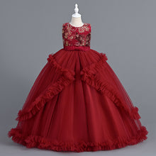 Load image into Gallery viewer, Girls Princess Dress High-end Flower Girl Lace Embroidery Wedding Bridesmaid Princess Pageant Long Dress Kids Party Maxi Vintage Dresses Banquet Maxi Prom Ball Gown for children 120cm to 170cm in height