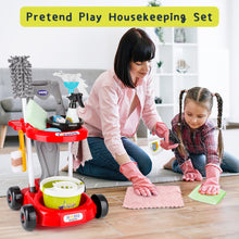 Load image into Gallery viewer, Kids Play Trolley Cleaning Set - Educational Toy Cleaning Set for Toddlers, Children’s Role Play Cleaning Tools with Housekeeping Cart, Broom, and Dust Pan, 12 Pieces Pretend Play Set for Boys and Girls Ages 3-8