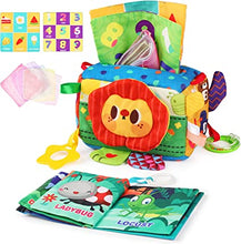 Load image into Gallery viewer, Baby Tissue Box Toy Baby Sensory Toys Early Year Educational Learning Baby Magic Tissue Box with Rattle Mirror Crinkle Tissue Papers Scarves