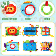 Load image into Gallery viewer, Baby Tissue Box Toy Baby Sensory Toys Early Year Educational Learning Baby Magic Tissue Box with Rattle Mirror Crinkle Tissue Papers Scarves