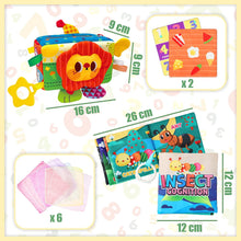 Load image into Gallery viewer, Baby Tissue Box Toy Baby Sensory Toys Early Year Educational Learning Baby Magic Tissue Box with Rattle Mirror Crinkle Tissue Papers Scarves