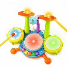 Load image into Gallery viewer, Kids Beginner’s Musical Drum Set with Microphone & Light‑Up Sound Effects – Interactive Music Toy for Children Ages 3+