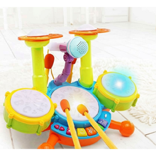 Load image into Gallery viewer, Kids Beginner’s Musical Drum Set with Microphone & Light‑Up Sound Effects – Interactive Music Toy for Children Ages 3+
