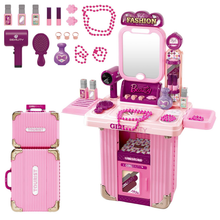 Load image into Gallery viewer, Kids Beauty Vanity Set with Suitcase Dressing Table Hair Salon Pretend Makeup & Hairdressing Toy Set Portable Dressing Table Princess Dress Up Playset Gift Toddler