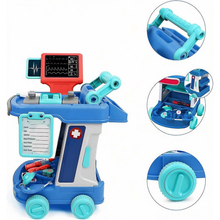 Load image into Gallery viewer, Kids Doctor’s Trolley Playset with Medical Tools & Costume – Mobile Pretend Medical Station with Sound Effects – Educational Role‑Play Toy for Boys & Girls Ages 3+