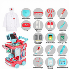 Load image into Gallery viewer, Kids Doctor’s Trolley Playset with Medical Tools & Costume – Mobile Pretend Medical Station with Sound‑Effect Pacemaker – Educational Role‑Play Toy for Boys & Girls Ages 3+