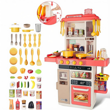 Load image into Gallery viewer, Kids Kitchen Playset with Lights, Steam, Water Sink & 40+ Accessories – Pretend Cooking Toy with Utensils, Food Items & Realistic Functions – Educational Role‑Play Set for Ages 3+
